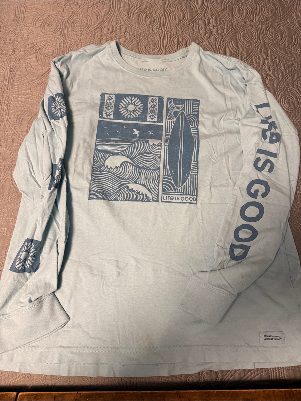 Life Is Good Light Blue Long-Sleeve Graphic Surf Tee